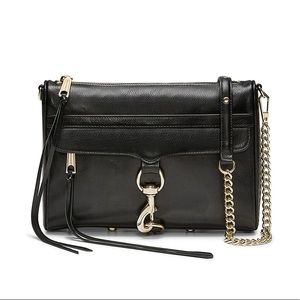 Rebecca Minkoff Black Leather Crossbody with Gold Chain Strap